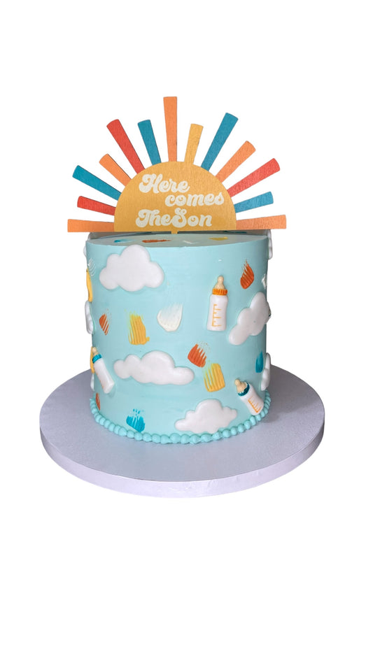 Here comes the son Baby shower cake